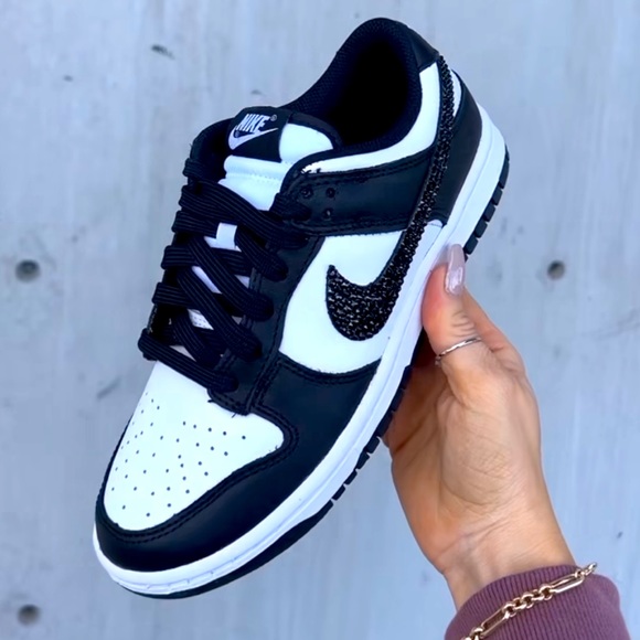 NEW NEVER WORN Panda Dunks made custom with Swarovski crystals in Nike swoosh. - Picture 1 of 7
